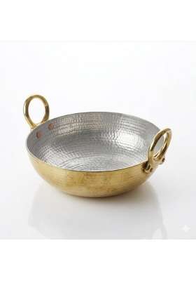 SHAAN mfg. Pure Brass Kadhai Wok for Cooking | 3.5 L | 3.7 Qt | Non-Toxic | Tin Lined Kalai | Handcrafted | Hammered Finish