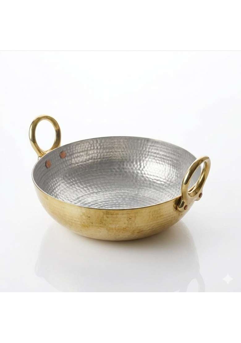 SHAAN mfg. New Pure Brass Kadai Wok for Cooking with Handles | 1.5 L | 1.6 Qt | Handcrafted - Indya