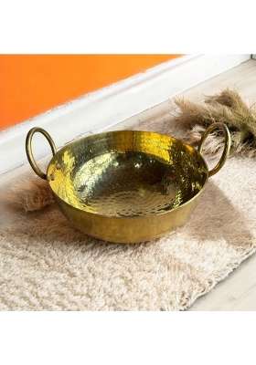 GBW Pure Brass Hammered Kadai Wok Heavy Handmade Kadai for Saute | 2 L | 2.1 Qt