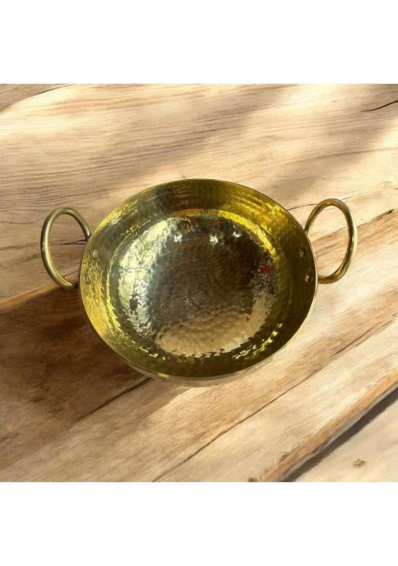 GBW Pure Brass Hammered Kadai Wok Heavy Handmade Kadai for Saute | 2 L | 2.1 Qt - Indya