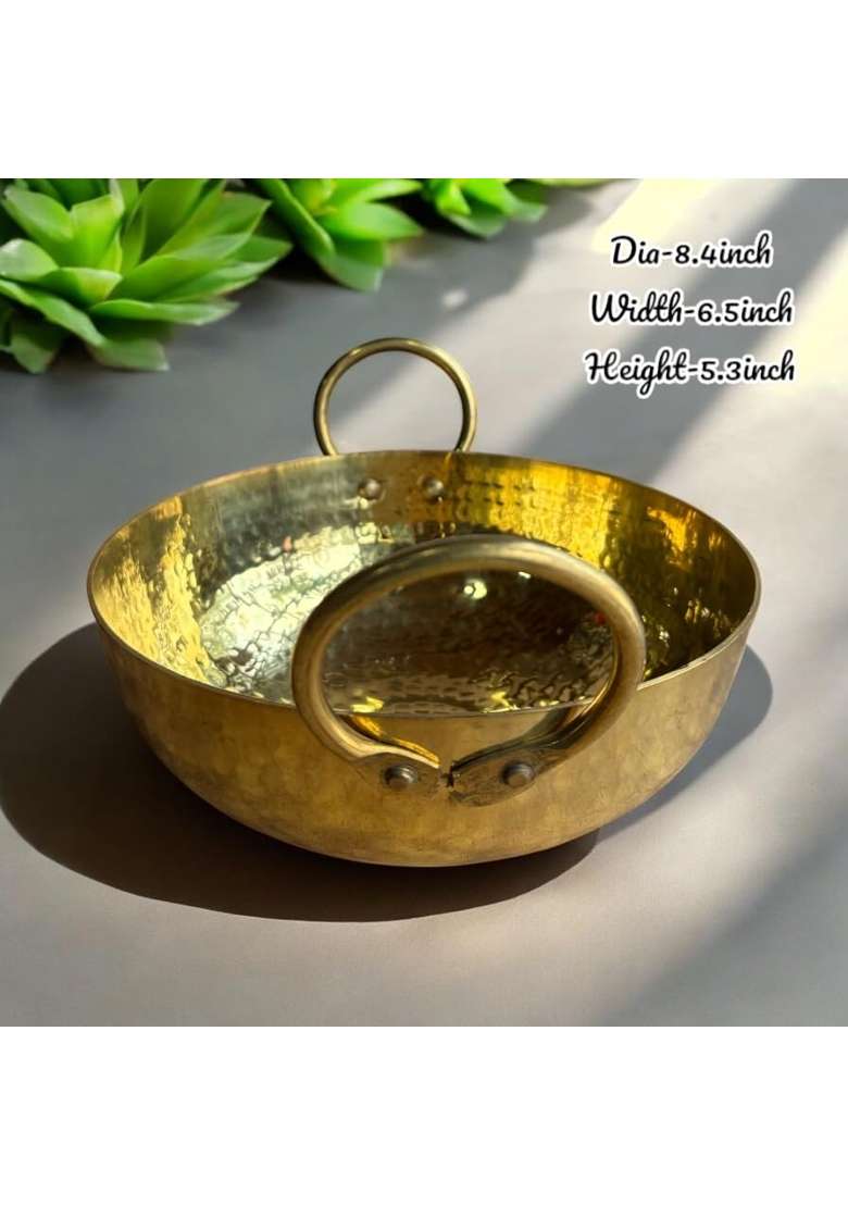 GBW Pure Brass Hammered Kadai Wok Heavy Handmade Kadai for Saute | 2 L | 2.1 Qt - Indya