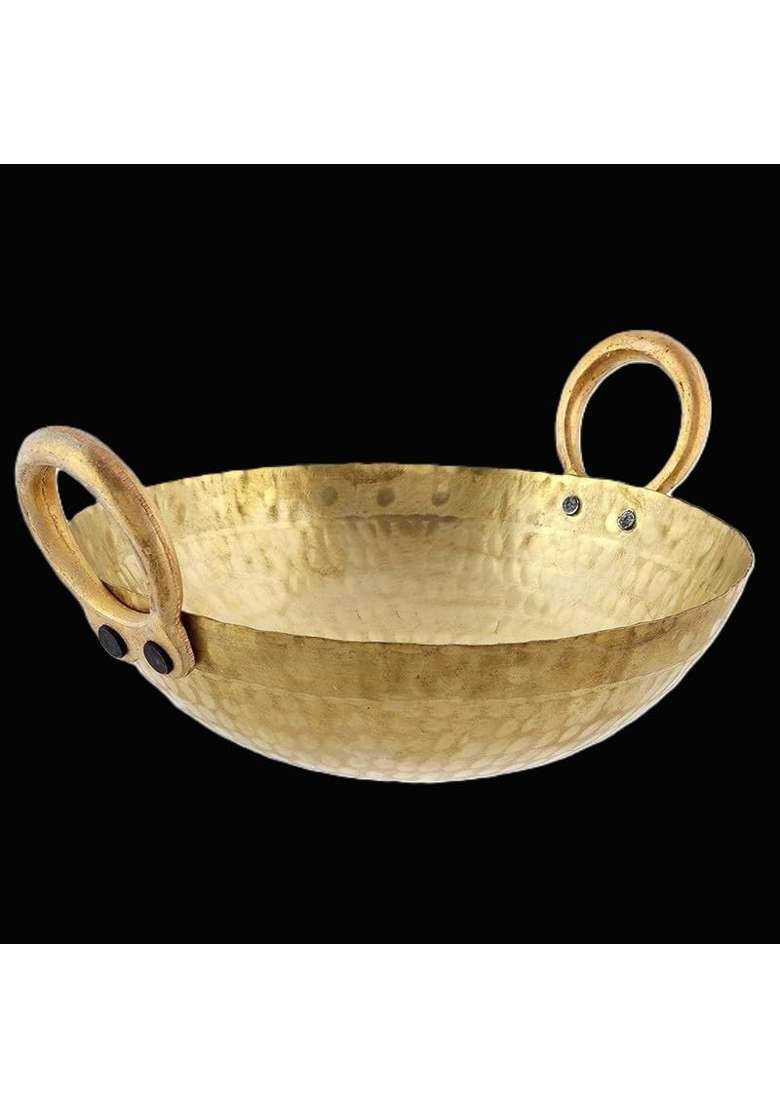 SHAAN mfg. Pure Brass Bronze Kadai Wok Traditional Cooking Pot with Health-Boosting | 3 L | 3.2 Qt | 22 cm | 8.7 Inch - Indya