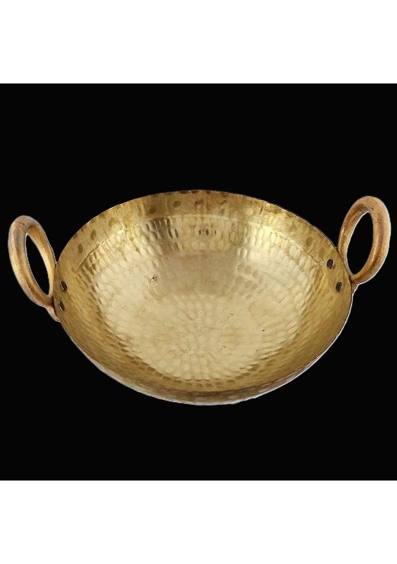 SHAAN mfg. Pure Brass Bronze Kadai Wok Traditional Cooking Pot with Health-Boosting | 3 L | 3.2 Qt | 22 cm | 8.7 Inch - Indya