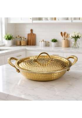 ANYRA'S TROVE Pure Brass Hammered Kadai Wok with Brass Lid | 1.5 L | 1.6 Qt | Tin Lined Kalai
