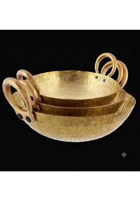 SHAAN mfg. Heavy Brass Bronze Cooking Kadai Combo | 1.8 L | 1.9 Qt | 20 cm | 7.9 Inch | 3-Piece Set