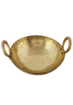 Yadav Craft Pure Brass Kadhai Frying Pen 3 Litter Heavy Weight Wok with Handle for Daily Use