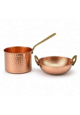 SHIV SHAKTI ARTS Pure Copper Cookware | 1500 ml | 50.7 fl oz | 2-Piece Set | Hammered Finish