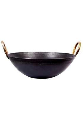 Nutlase Traditional Flat Bottom Iron Kadai Wok and Frying Pan | 1.5 L | 1.6 Qt | 25 cm | 9.8 Inch | Induction Compatible
