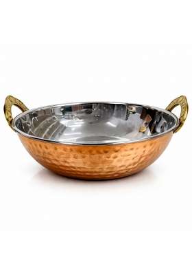 AANYA HOME CRAFT Aanya Homecraft Hammered Copper Kadhai Wok | 18 cm | 7.1 Inch