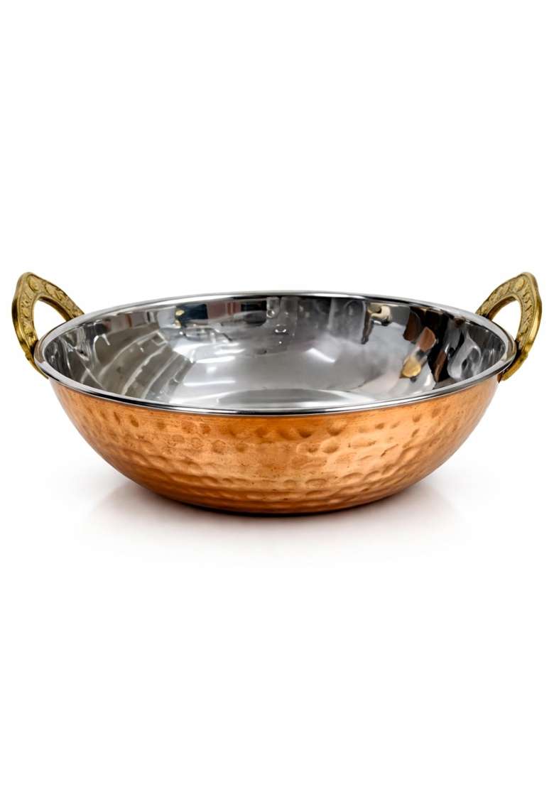 AANYA HOME CRAFT Aanya Homecraft Hammered Copper Kadhai Wok | 18 cm | 7.1 Inch - Indya