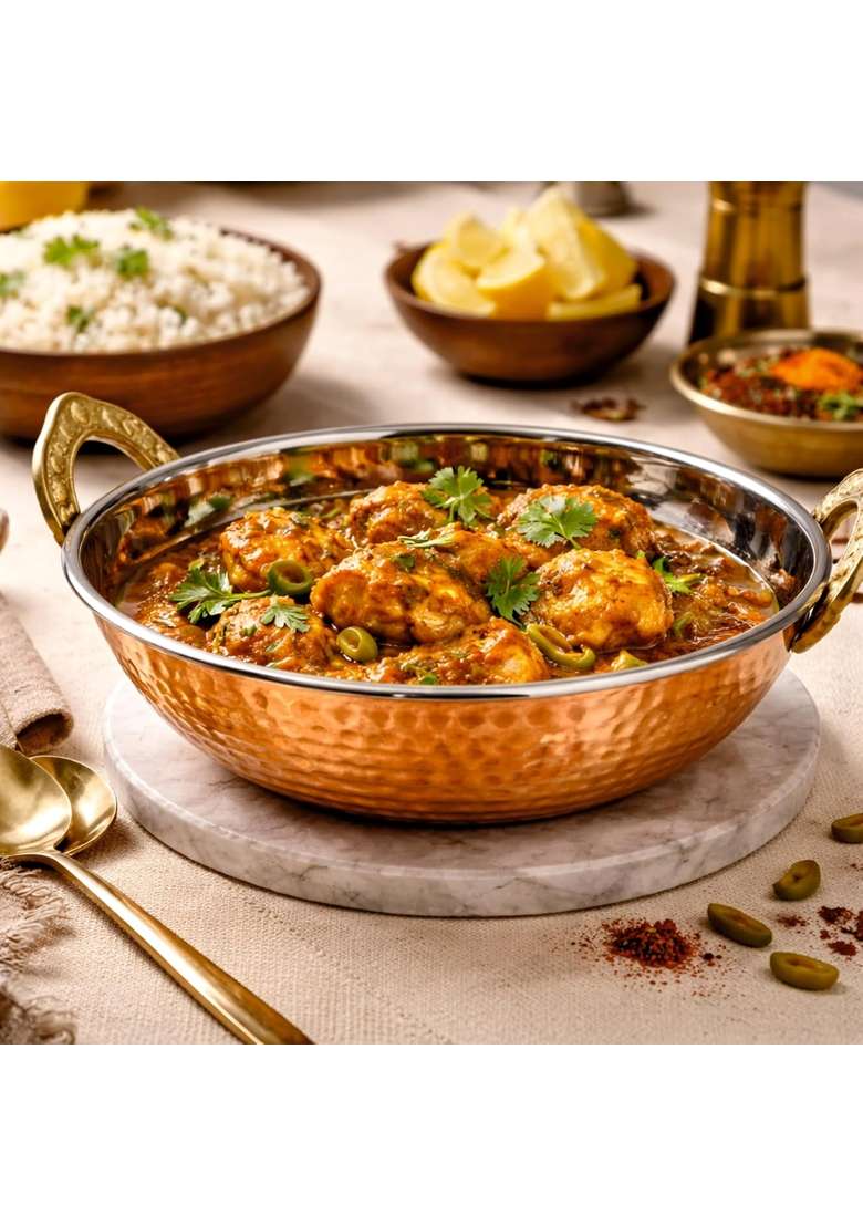 AANYA HOME CRAFT Aanya Homecraft Hammered Copper Kadhai Wok | 18 cm | 7.1 Inch - Indya