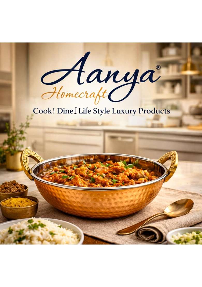 AANYA HOME CRAFT Aanya Homecraft Hammered Copper Kadhai Wok | 18 cm | 7.1 Inch - Indya