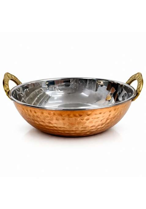 AANYA HOME CRAFT Aanya Homecraft Hammered Copper Kadhai Wok | 18 cm | 7.1 Inch