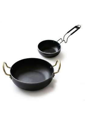 DOZY Iron Kadai Wok and Tadka Pan | 2-Piece Set
