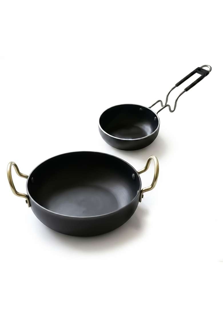 DOZY Iron Kadai Wok and Tadka Pan | 2-Piece Set - Indya