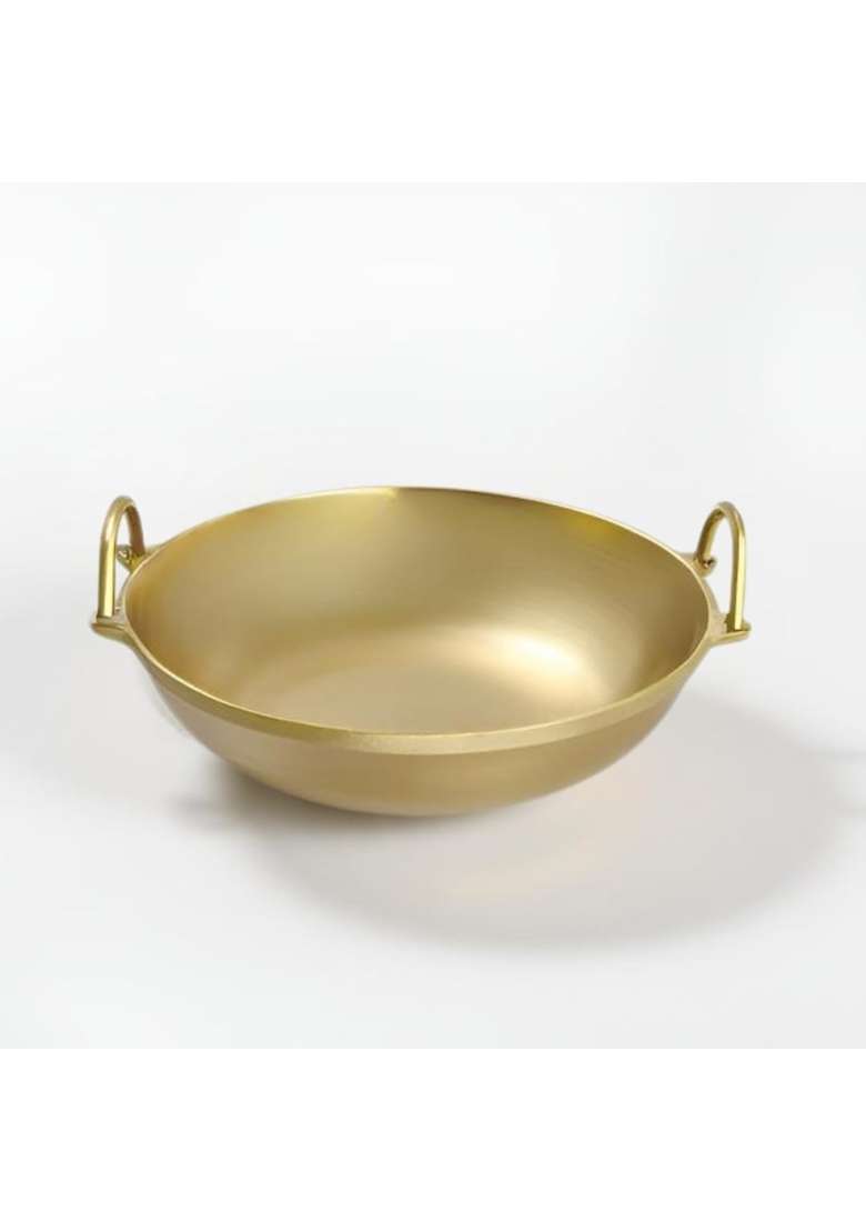 NUTRION Pure Bronze Kadai Wok | 3 L | 3.2 Qt | 24 cm | 9.4 Inch | Heavy Bottom | Non-Toxic | Tin Lined Kalai | Handcrafted - Indya