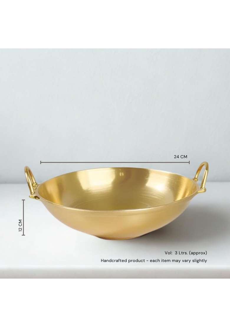 NUTRION Pure Bronze Kadai Wok | 3 L | 3.2 Qt | 24 cm | 9.4 Inch | Heavy Bottom | Non-Toxic | Tin Lined Kalai | Handcrafted - Indya