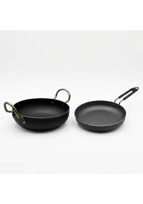 DOZY Iron Kadai Wok and Frying Pan Set | 28 cm | 11 Inch