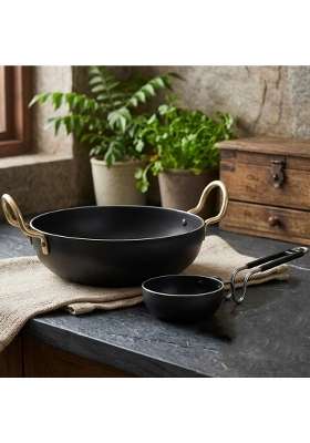 DOZY Iron Kadhai Wok with Tadka Pan Set