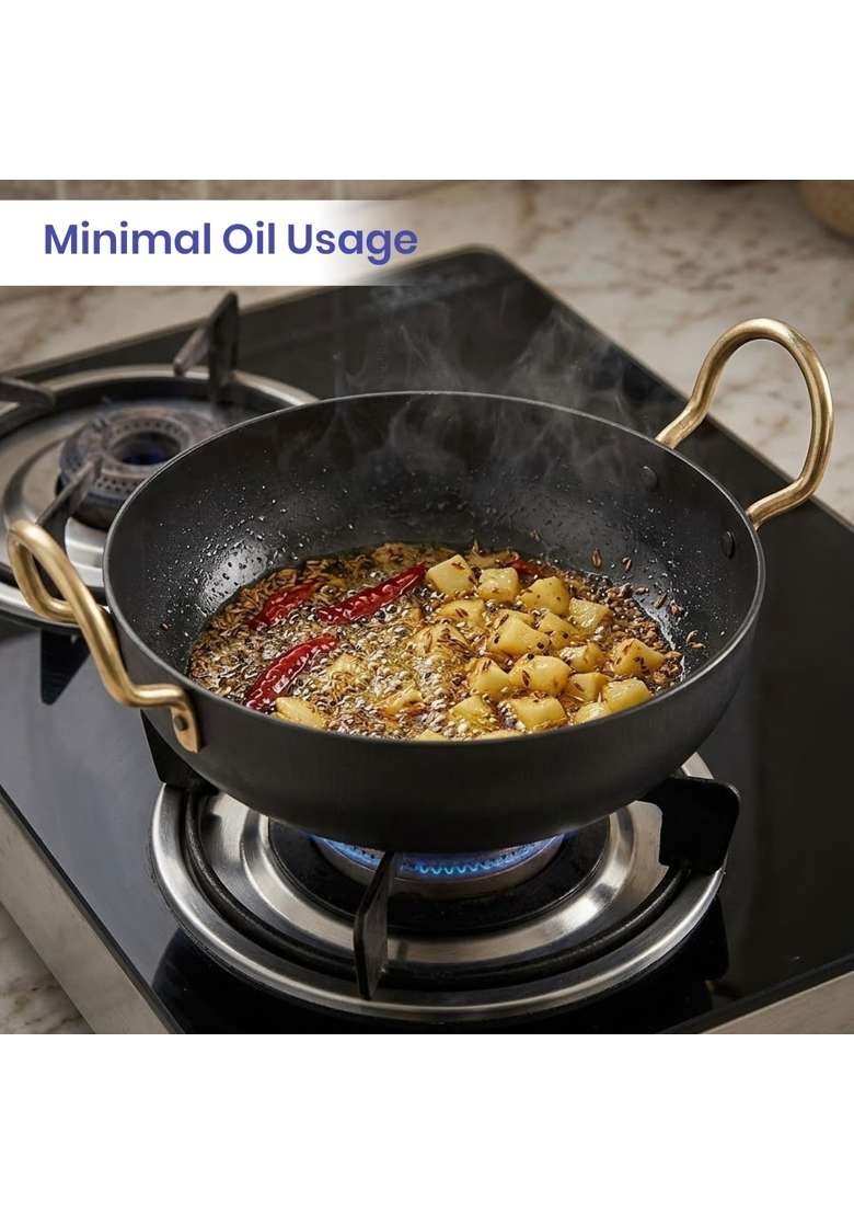DOZY Iron Kadhai Wok and Tadka Pan Combo - Indya