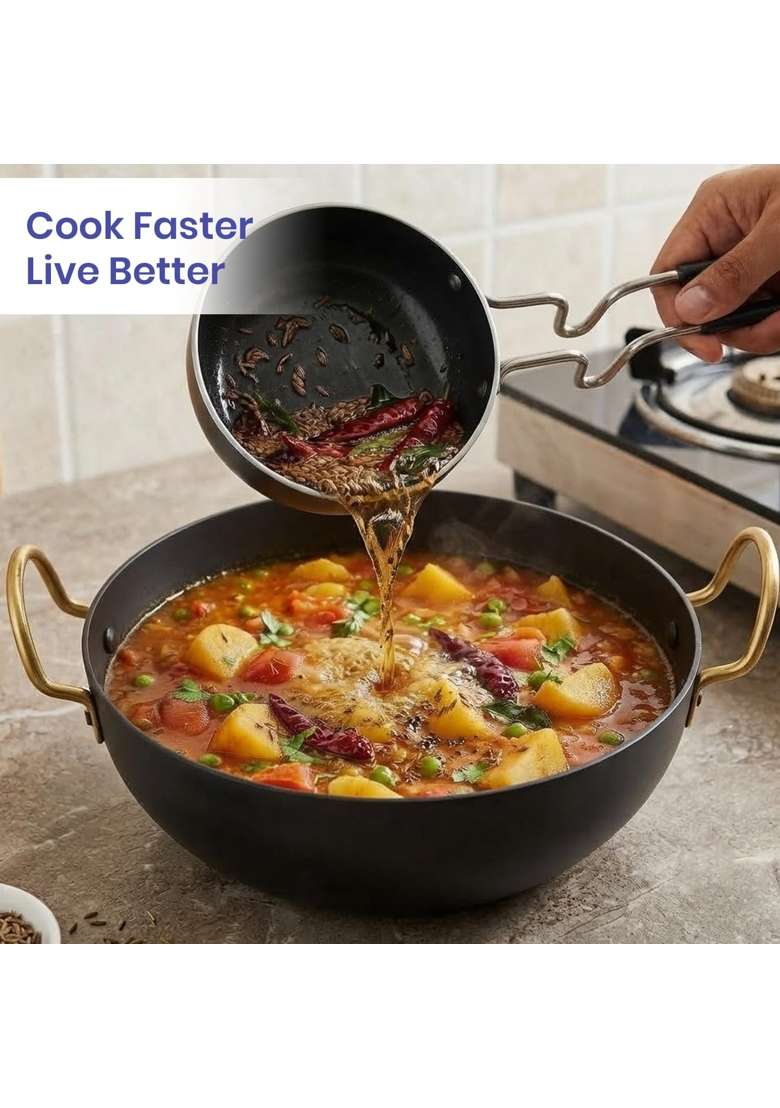 DOZY Iron Kadhai Wok and Tadka Pan Combo - Indya
