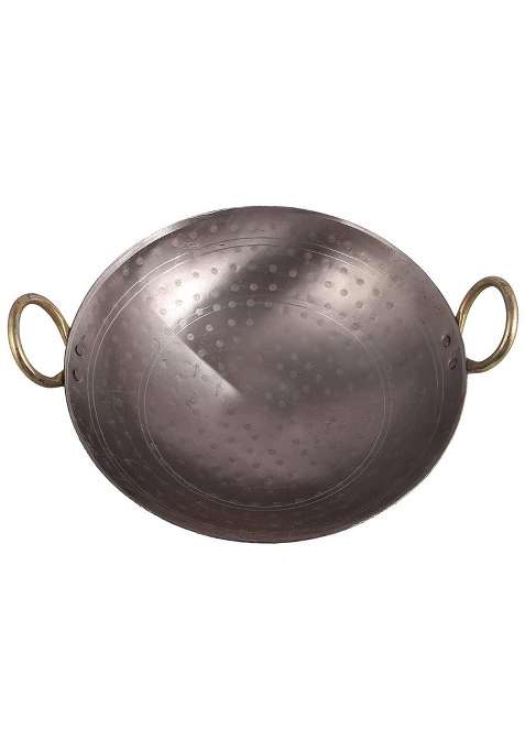 KITCHEN SHOPEE Iron Kadhai Wok with Handle- Silver | 10 Inch