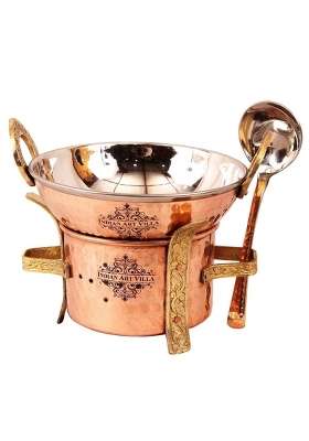 INDIAN ART VILLA Kitchen Copper Sigri with Brass Stand | 500 ml | 16.9 fl oz | 5.9 Inch