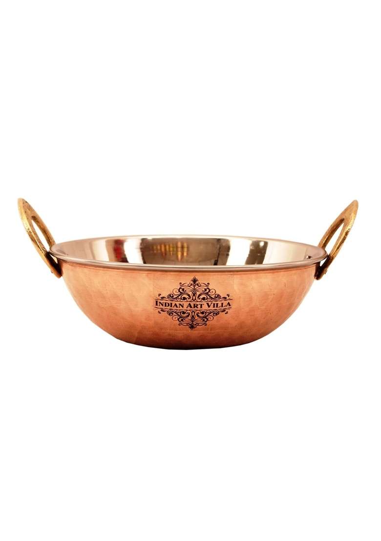 INDIAN ART VILLA Kitchen Copper Sigri with Brass Stand | 500 ml | 16.9 fl oz | 5.9 Inch - Indya
