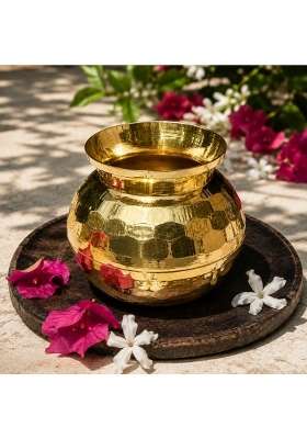 Pure Source India Diamond Cut Brass Lota Water Pot for Puja | 1000 ml | 33.8 fl oz | 5.5 Inch