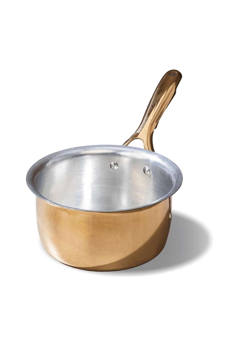 P-TAL P TAL Brass Saucepan with Insulated Heat-Resistant Handle | 1.2 L | 1.3 Qt | Non-Toxic | Tin Lined Kalai | Non-Stick - Indya