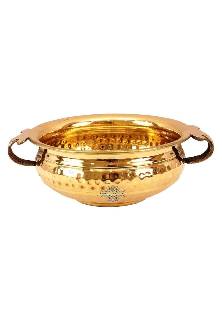 INDIAN ART VILLA Pure Brass Hammered Design Urli Decorative Bowl | 900 ml | 30.4 fl oz | 6 Inch - Indya