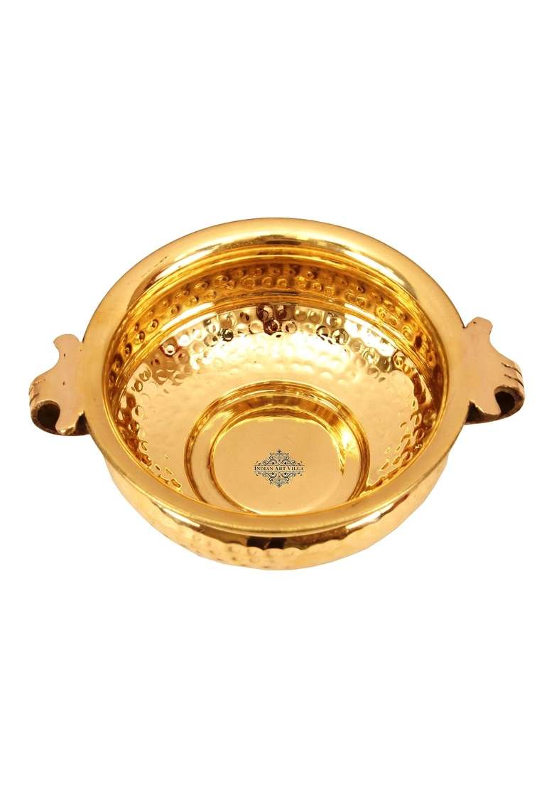 INDIAN ART VILLA Pure Brass Hammered Design Urli Decorative Bowl | 900 ml | 30.4 fl oz | 6 Inch - Indya