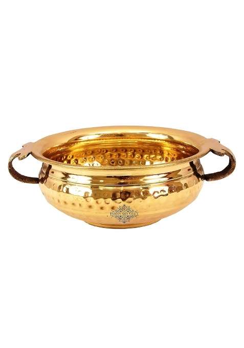 INDIAN ART VILLA Pure Brass Hammered Design Urli Decorative Bowl | 900 ml | 30.4 fl oz | 6 Inch