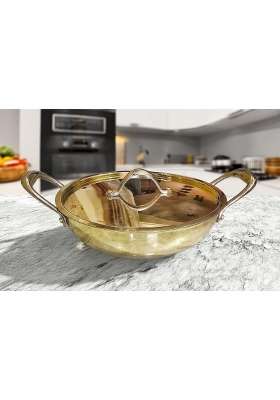 PITAL CRAFT VATIKA Brass Kadhai Wok with Lid | 1.5 L | 1.6 Qt