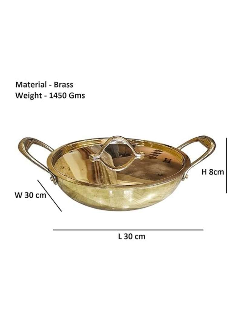 PITAL CRAFT VATIKA Brass Kadhai Wok with Lid | 1.5 L | 1.6 Qt - Indya