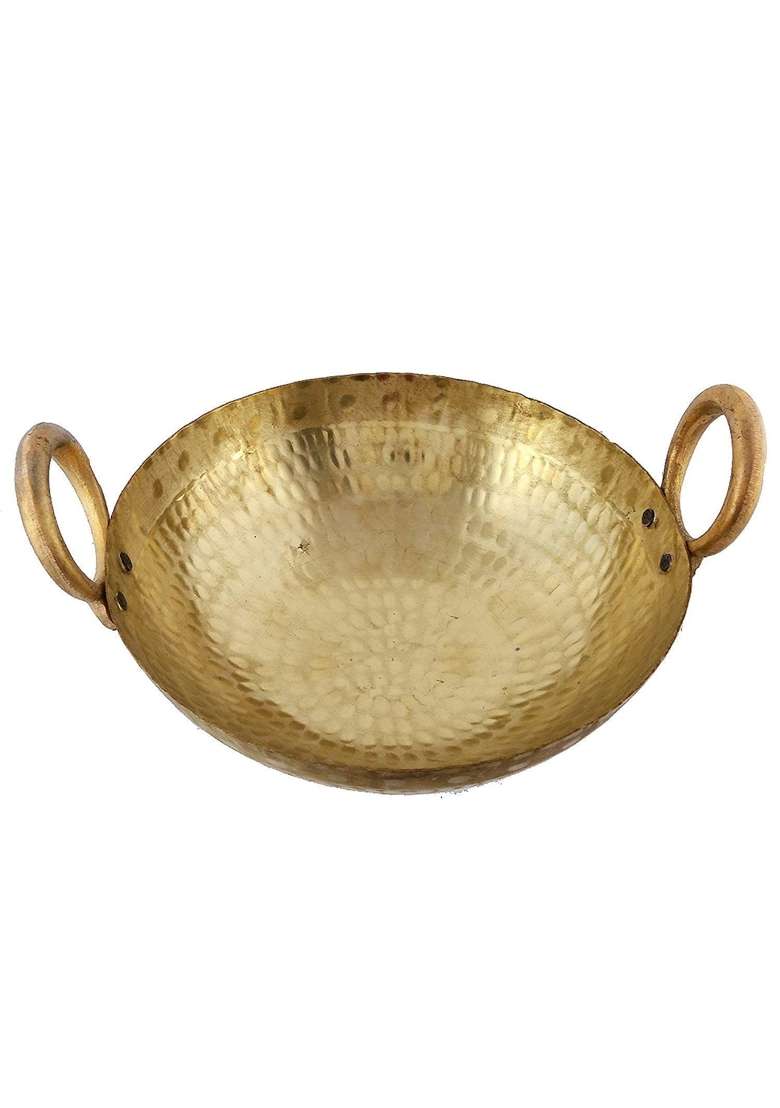 RJ kitchenware Store Brass Hammered Kadhai Wok for Cooking Serving Pital Kadhai Pital Kadai | 2500 ml | 84.5 fl oz - Indya