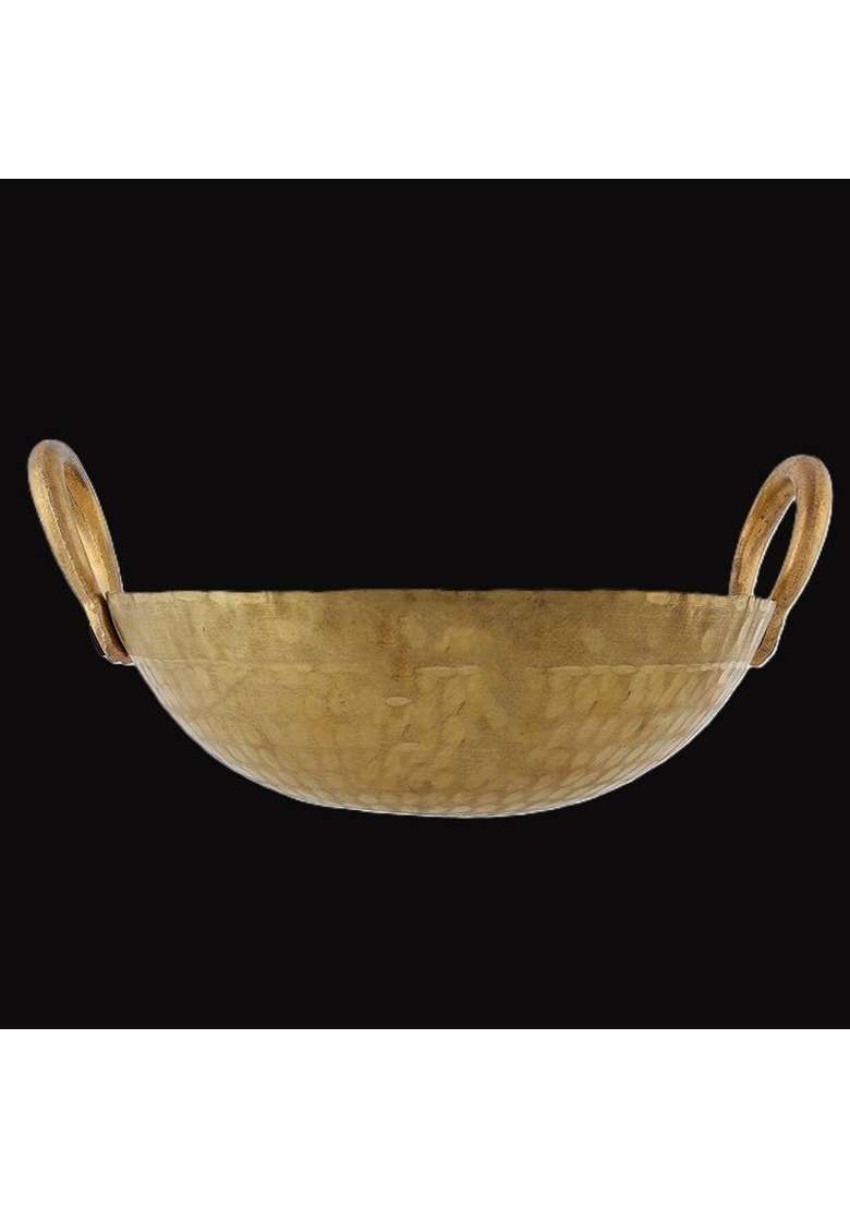 SHAAN mfg. New Pure Brass Bronze Kadai Wok Traditional Cooking Pot with Health-Boosting | 3 L | 3.2 Qt | 27 cm | 10.6 Inch - Indya
