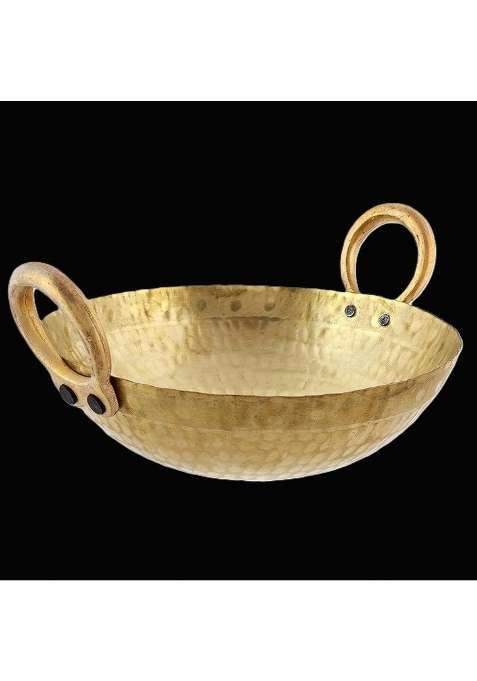 SHAAN mfg. New Pure Brass Bronze Kadai Wok Traditional Cooking Pot with Health-Boosting | 3 L | 3.2 Qt | 27 cm | 10.6 Inch
