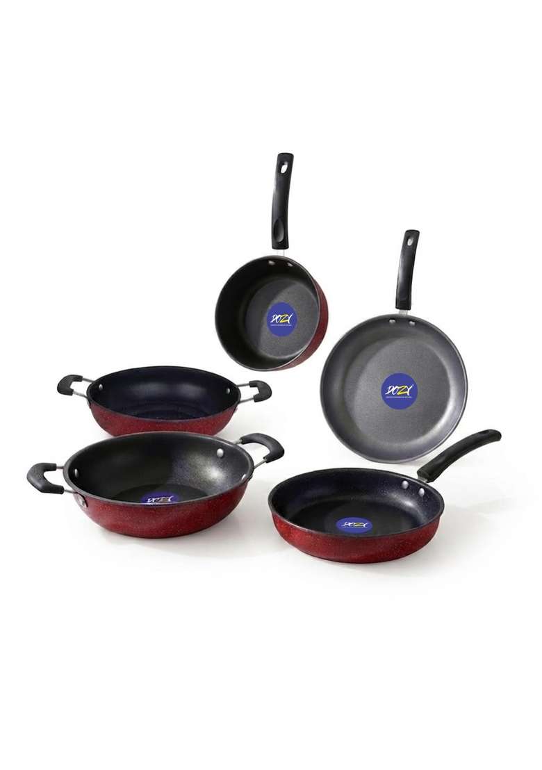 DOZY 5-Piece Non-Stick Cookware Combo Set with Kadhai Wok | Induction Compatible - Indya
