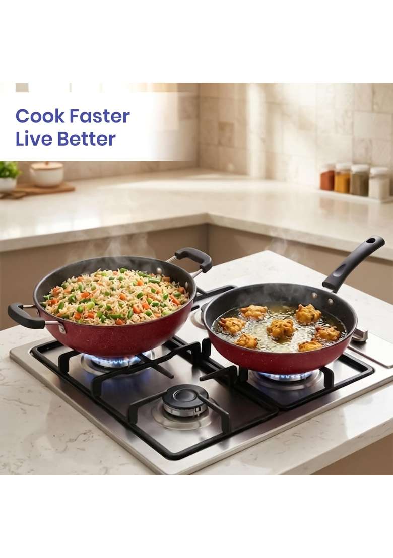 DOZY 5-Piece Non-Stick Cookware Combo Set with Kadhai Wok | Induction Compatible - Indya