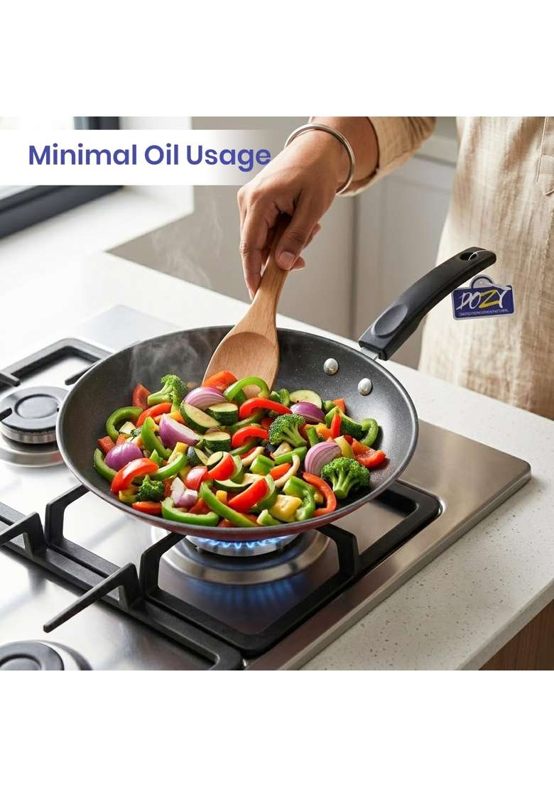 DOZY 5-Piece Non-Stick Cookware Combo Set with Kadhai Wok | Induction Compatible - Indya