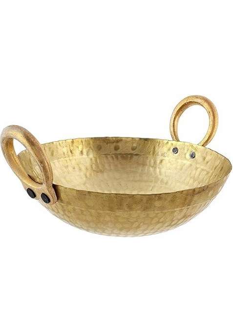 VOMI Brass Hammered Kadhai Wok for Cooking Serving Pital Kadhai Pure Brass