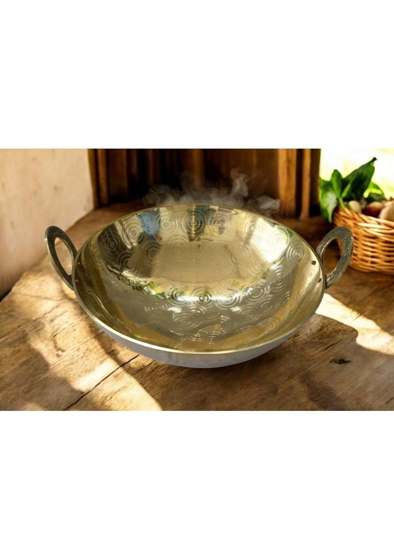 PTAL NAGRI Brass Kadai Wok for Cooking | 1.5 L | 1.6 Qt | Heavy Bottom | Handcrafted - Indya