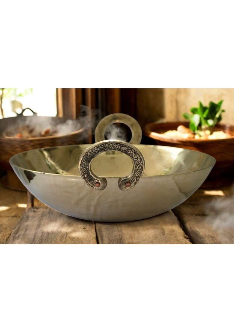 PTAL NAGRI Brass Kadai Wok for Cooking | 1.5 L | 1.6 Qt | Heavy Bottom | Handcrafted - Indya