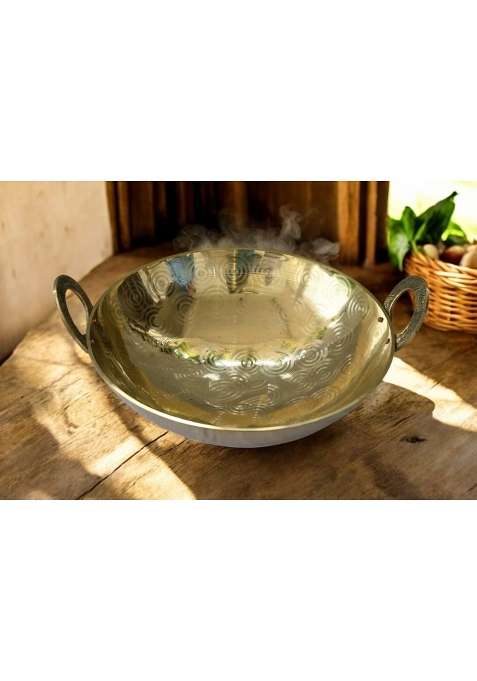PTAL NAGRI Brass Kadai Wok for Cooking | 1.5 L | 1.6 Qt | Heavy Bottom | Handcrafted