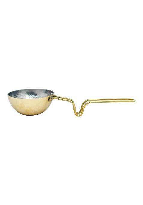 SHIV SHAKTI ARTS Small Brass Tadka Pan Fry Pan Thalippu Karandi with Handle Brass Inside Tin | 400 ml | 13.5 fl oz | Hammered Finish