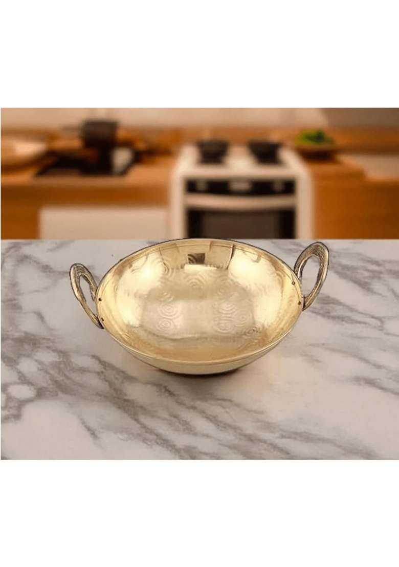 PITAL CRAFT VATIKA Pure Brass Heavy Weight Kadhai Wok for Cooking Food | Handcrafted - Indya