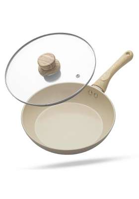 Lifelong Forged Fry Pan with Glass Lid | 1.8 L | 1.9 Qt | 24 cm | 9.4 Inch | Induction Compatible | Non-Stick