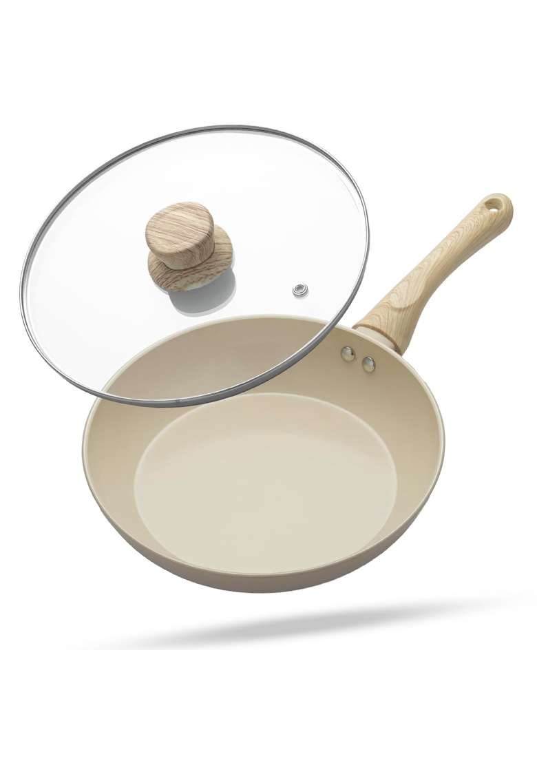 Lifelong Forged Fry Pan with Glass Lid | 1.8 L | 1.9 Qt | 24 cm | 9.4 Inch | Induction Compatible | Non-Stick - Indya