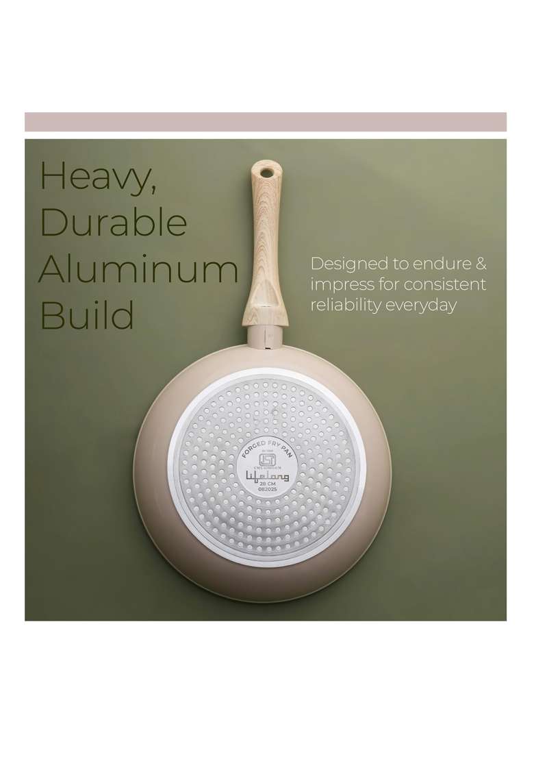 Lifelong Forged Fry Pan with Glass Lid | 1.8 L | 1.9 Qt | 24 cm | 9.4 Inch | Induction Compatible | Non-Stick - Indya